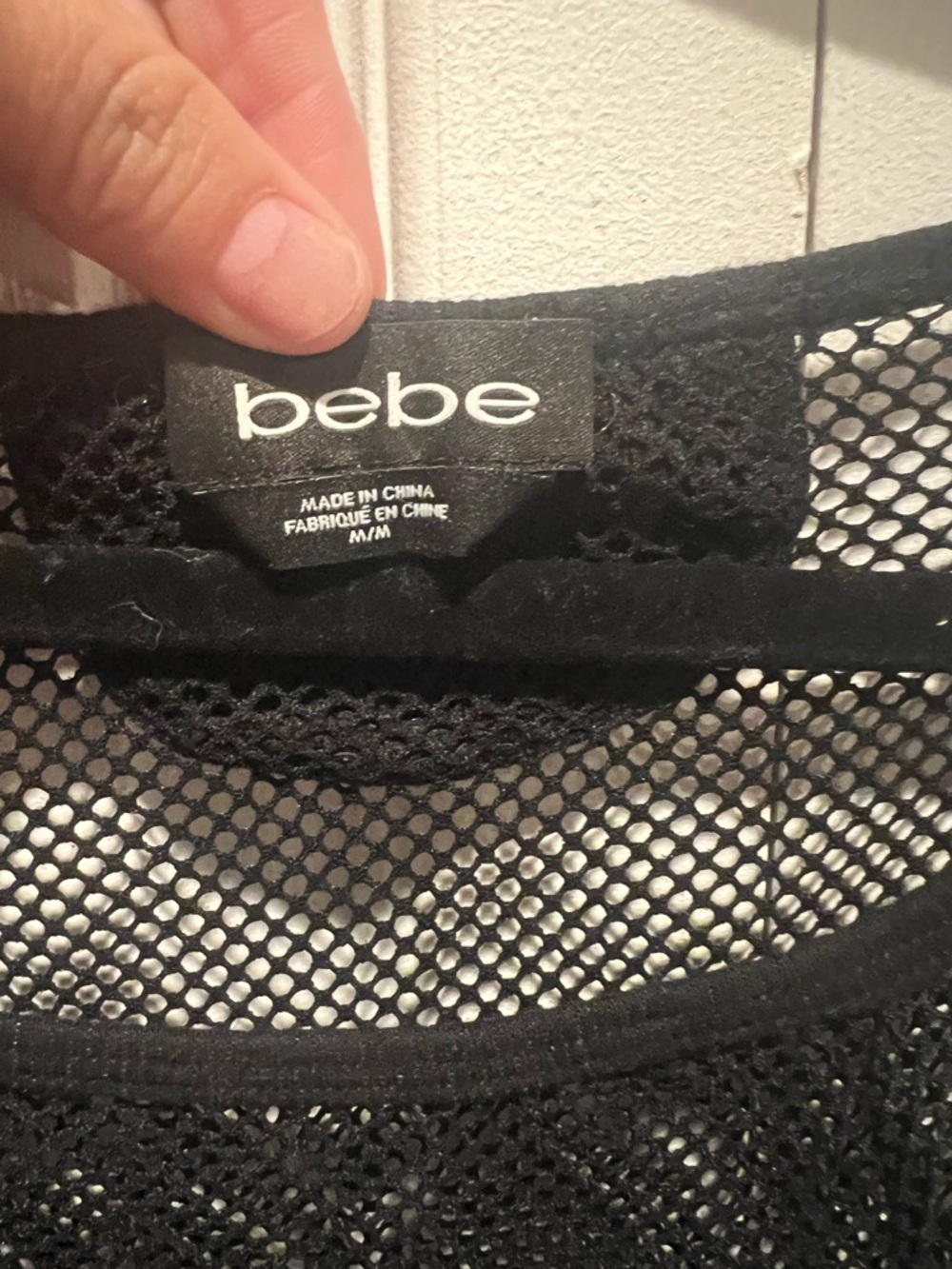 bebe Black Fishnet Mesh Top